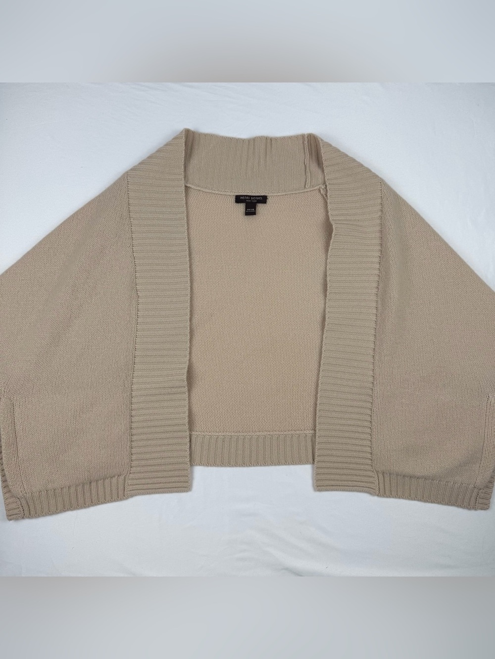 Henri Bendel 100% Cashmere Open Front Shrug Cardigan Tan Beige One Size OS